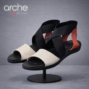 Arche Satia Women’s Black Red White Leather Ankle Wrap Sandals 40 9